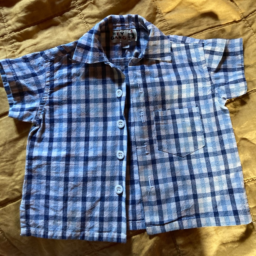 The hey gang kids gingham camp shirt